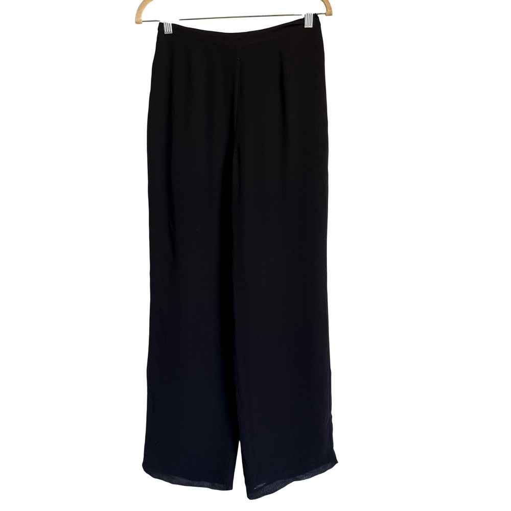 Elegant Classic Valerie Stevens Petites Black Pure Silk Wide Leg Pants‎ Size 10P